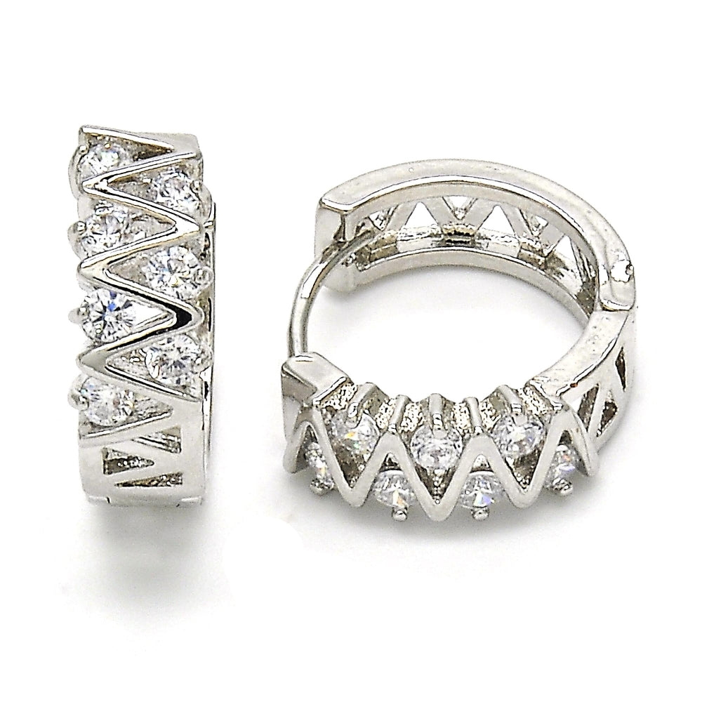 Rhodium Gold Filled Huggie Hoop, with White Cubic Zirconia, Polished, Rhodium Finish