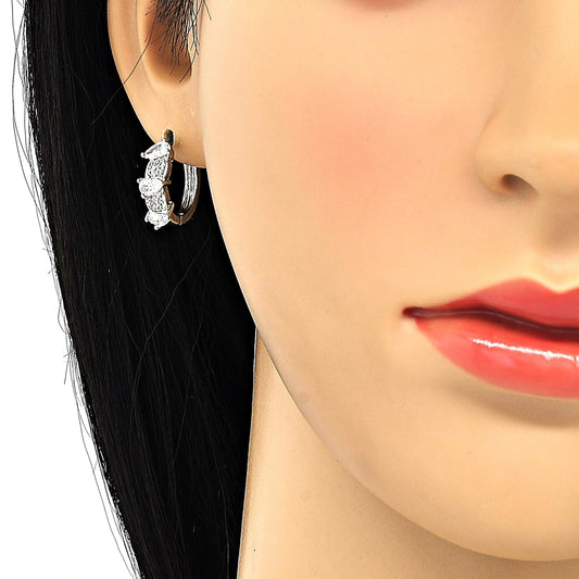 Rhodium Gold Filled Huggie Hoop, Teardrop Design, with White Cubic Zirconia, Polished, Rhodium Finish