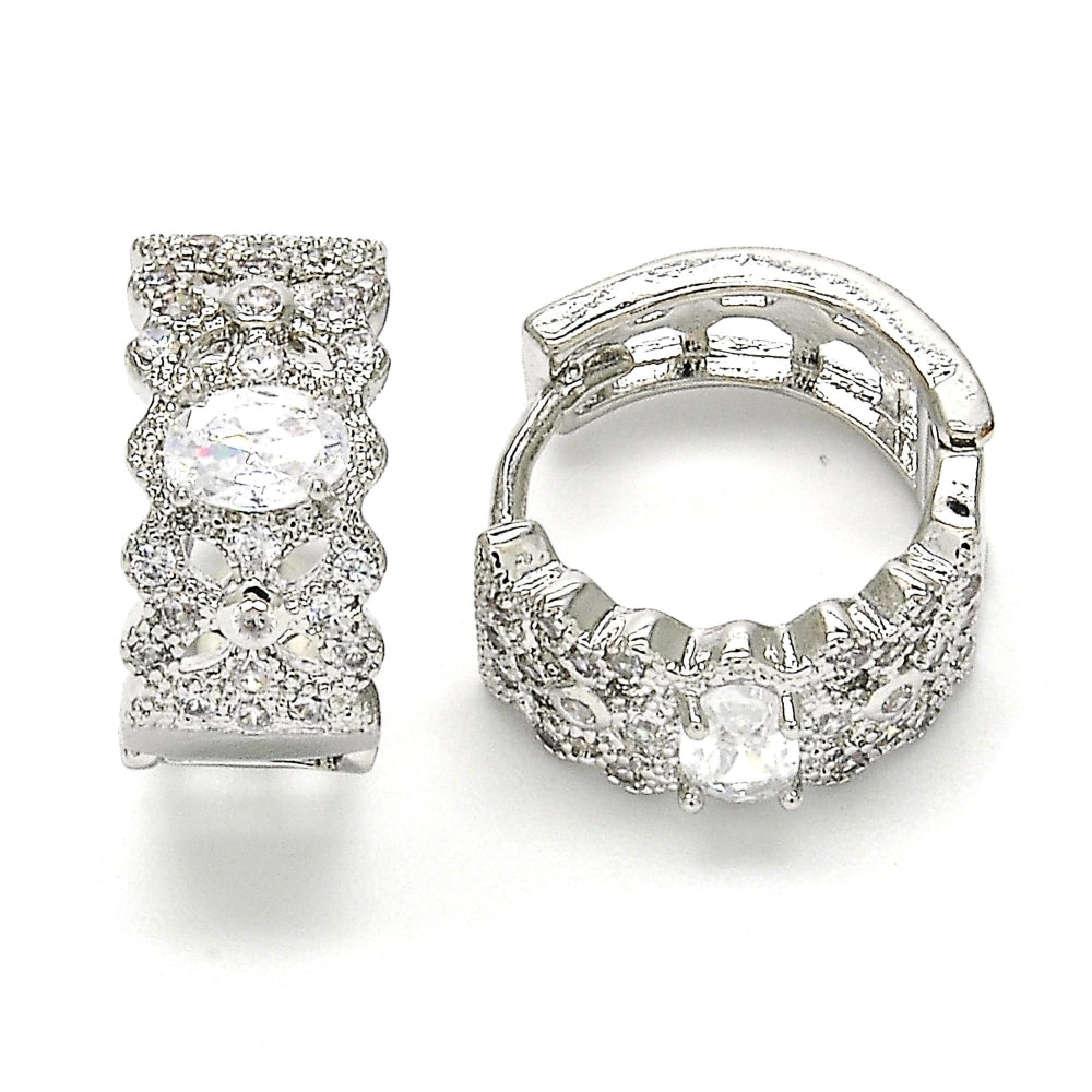 Rhodium Gold Filled Huggie Hoop, with White Cubic Zirconia, Polished, Rhodium Finish