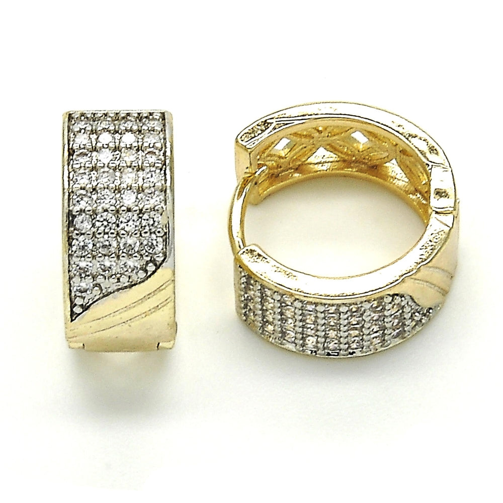Oro Laminado Huggie Hoop, Gold Filled Style with White Cubic Zirconia, Polished, Two Tone