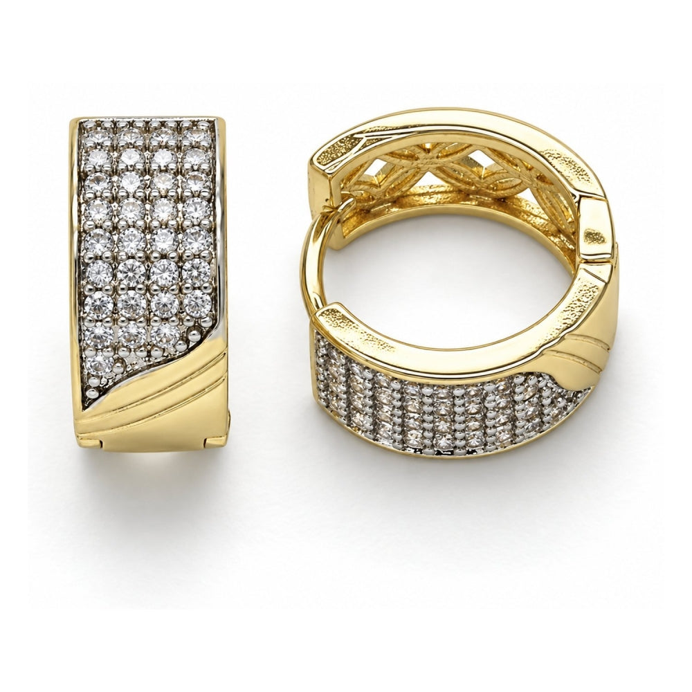 Oro Laminado Huggie Hoop, Gold Filled Style with White Cubic Zirconia, Polished, Two Tone