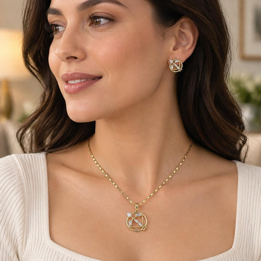 Oro Laminado Earring and Pendant Adult Set, Gold Filled Style Teardrop and Baguette Design, with White Cubic Zirconia, Polished, Golden Finish