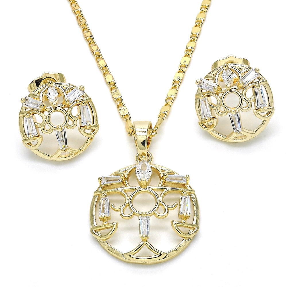 Oro Laminado Earring and Pendant Adult Set, Gold Filled Style Baguette Design, with White Cubic Zirconia, Polished, Golden Finish