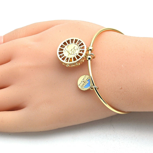 Oro Laminado Individual Bangle, Gold Filled Style Dolphin Design, with White Cubic Zirconia, Diamond Cutting Finish, Golden Finish