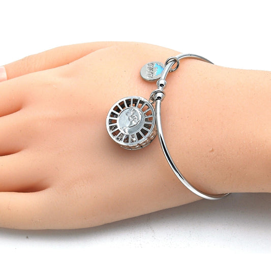 Rhodium Gold Filled Individual Bangle, Dolphin Design, with White Cubic Zirconia, Diamond Cutting Finish, Rhodium Finish