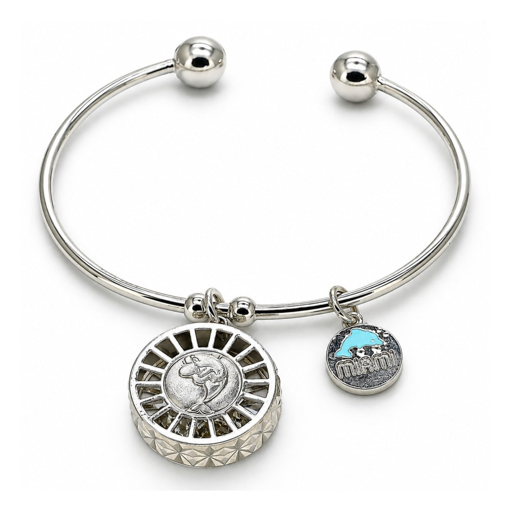 White Gold Filled Individual Bangle, Dolphin Design, with White Cubic Zirconia, Diamond Cutting Finish, Rhodium Finish
