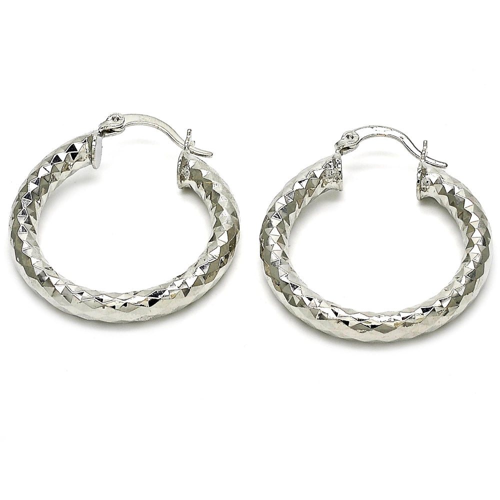 Rhodium Gold Filled Medium Hoop, Diamond Cutting Finish, Rhodium Finish