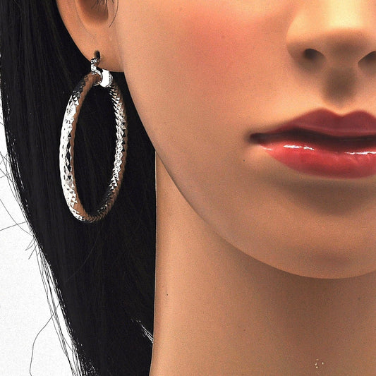 Rhodium Gold Filled Large Hoop, Diamond Cutting Finish, Rhodium Finish