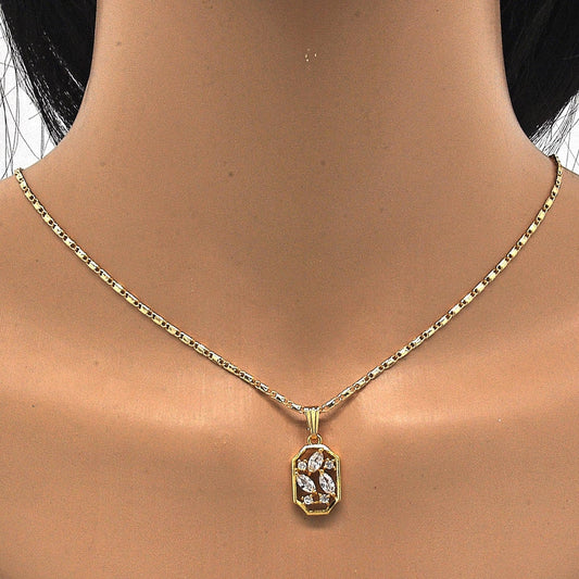 Oro Laminado Earring and Pendant Adult Set, Gold Filled Style with White Cubic Zirconia, Polished, Golden Finish