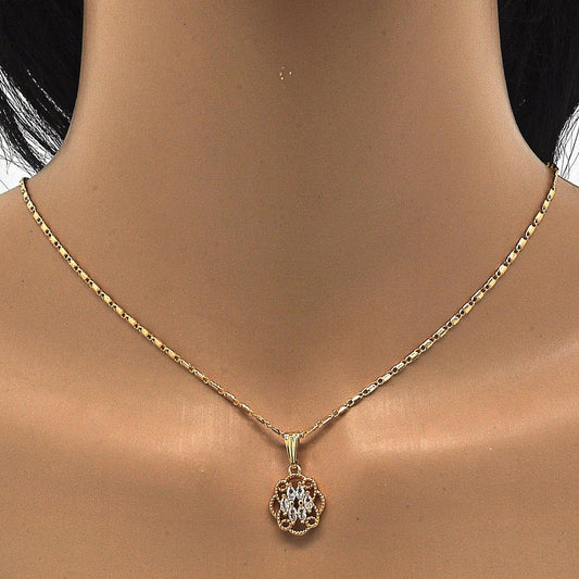 Oro Laminado Earring and Pendant Adult Set, Gold Filled Style with White Cubic Zirconia, Polished, Golden Finish
