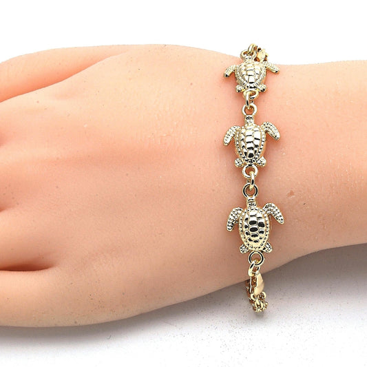 Oro Laminado Fancy Bracelet, Gold Filled Style Turtle Design, Polished, Golden Finish