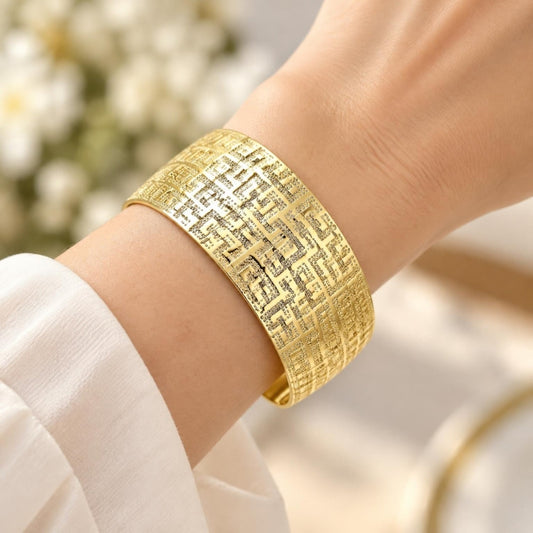 Oro Laminado Individual Bangle, Gold Filled Style Greek Key Design, Polished, Golden Finish