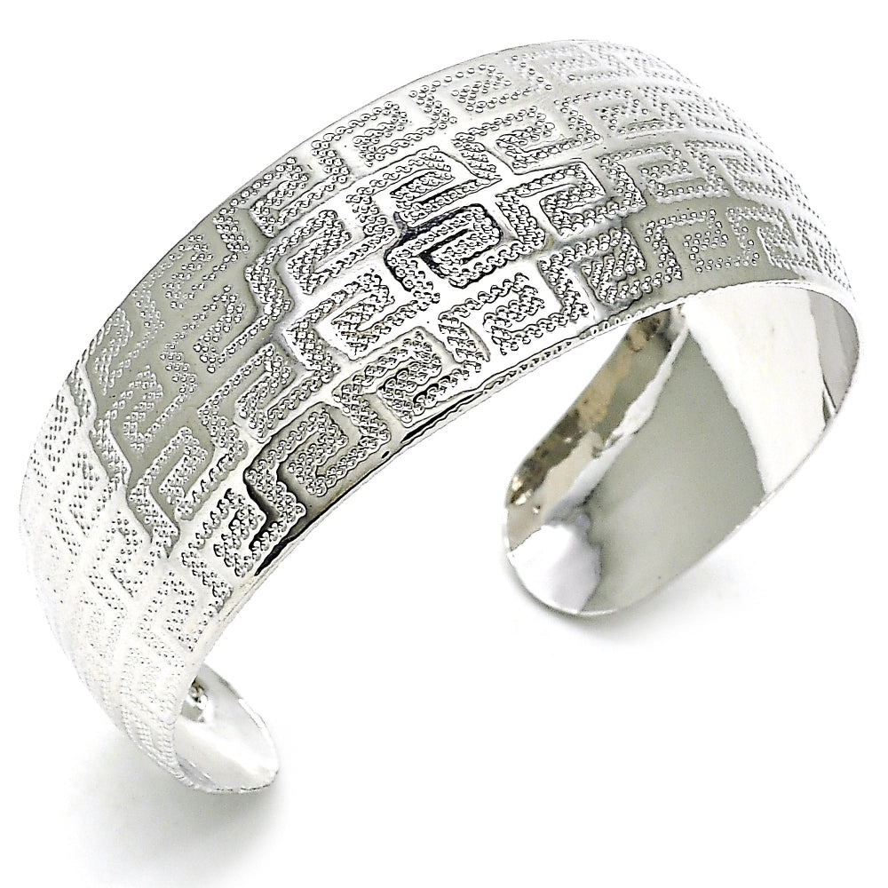 Rhodium Gold Filled Individual Bangle, Greek Key Design, Polished, Rhodium Finish