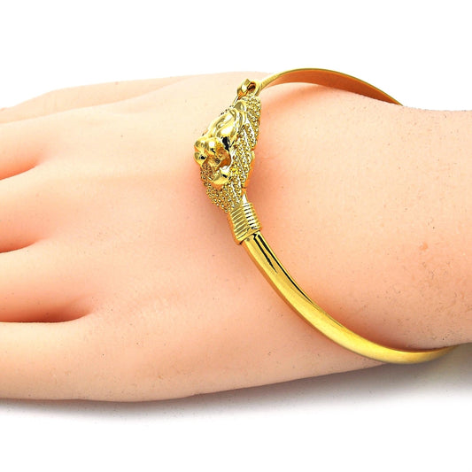Oro Laminado Individual Bangle, Gold Filled Style Lion Design, Polished, Golden Finish