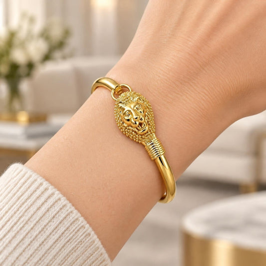 Oro Laminado Individual Bangle, Gold Filled Style Lion Design, Polished, Golden Finish