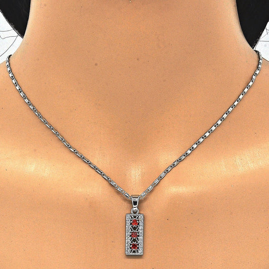 Rhodium Gold Filled Earring and Pendant Adult Set, with Garnet and White Cubic Zirconia, Polished, Rhodium Finish