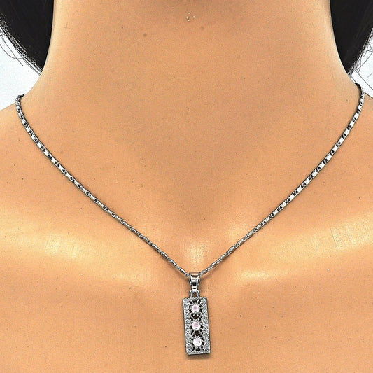 Rhodium Gold Filled Earring and Pendant Adult Set, with Pink and White Cubic Zirconia, Polished, Rhodium Finish