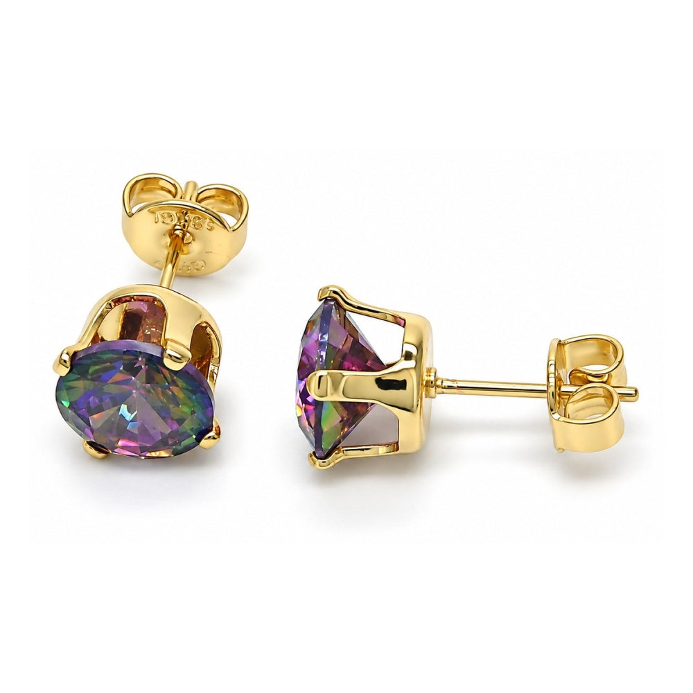Oro Laminado Stud Earring, Gold Filled Style with Paradise Shine Cubic Zirconia, Polished, Golden Finish