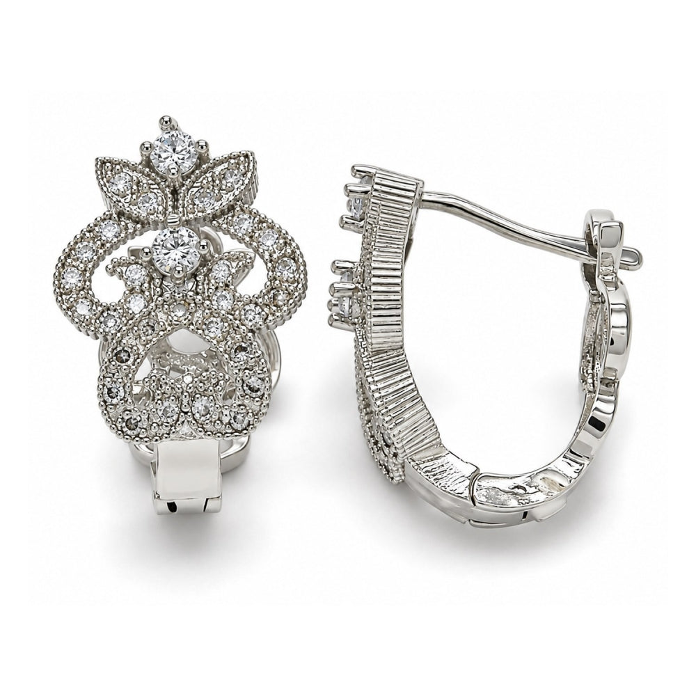 Rhodium Gold Filled Huggie Hoop, with White Cubic Zirconia, Polished, Rhodium Finish