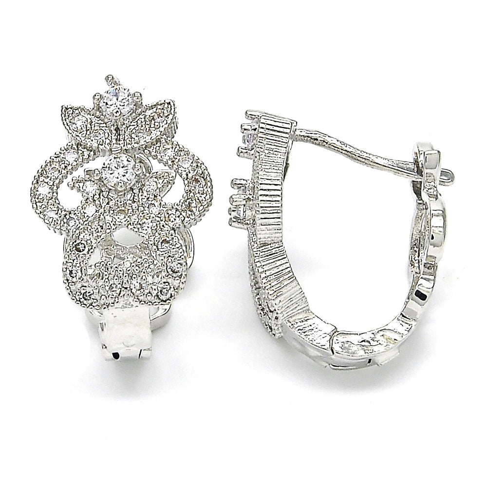 Rhodium Gold Filled Huggie Hoop, with White Cubic Zirconia, Polished, Rhodium Finish