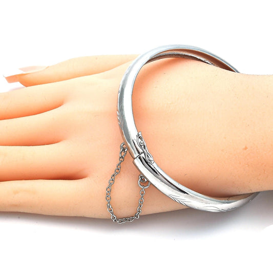 Rhodium Gold Filled Individual Bangle, Diamond Cutting Finish, Rhodium Finish