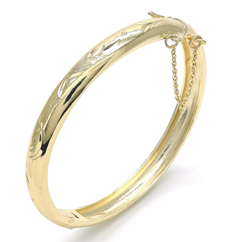 Oro Laminado Individual Bangle, Gold Filled Style Fish Design, Diamond Cutting Finish, Golden Finish