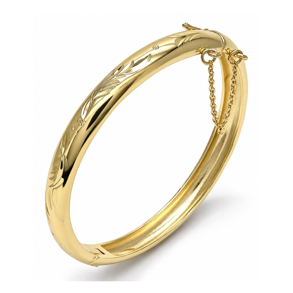 Oro Laminado Individual Bangle, Gold Filled Style Fish Design, Diamond Cutting Finish, Golden Finish