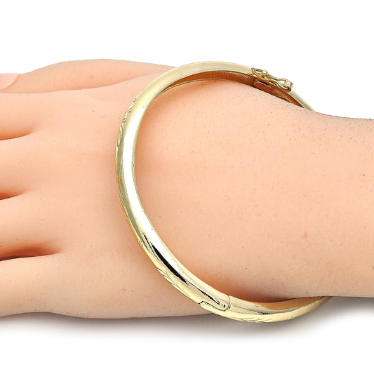 Oro Laminado Individual Bangle, Gold Filled Style Diamond Cutting Finish, Golden Finish