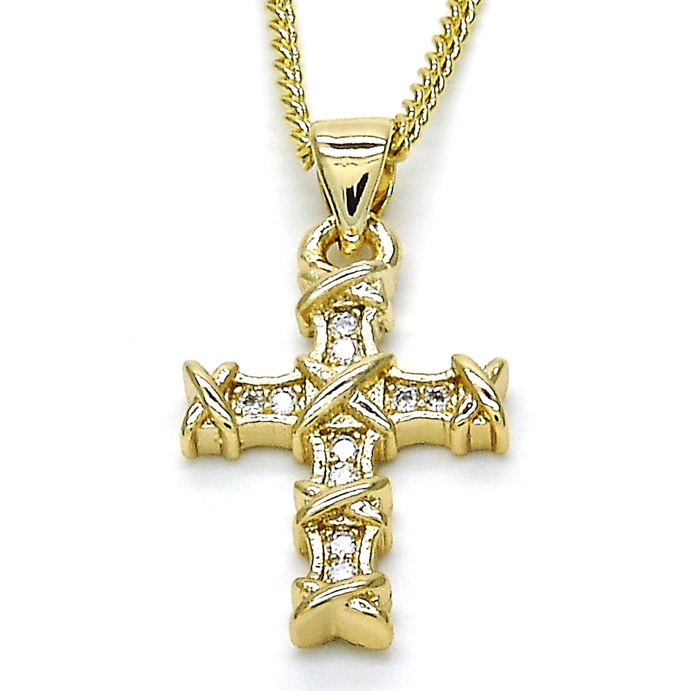 Oro Laminado Pendant Necklace, Gold Filled Style Cross Design, with White Micro Pave, Polished, Golden Finish