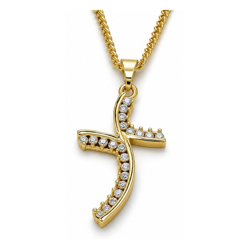 Oro Laminado Pendant Necklace, Gold Filled Style with White Cubic Zirconia, Polished, Golden Finish