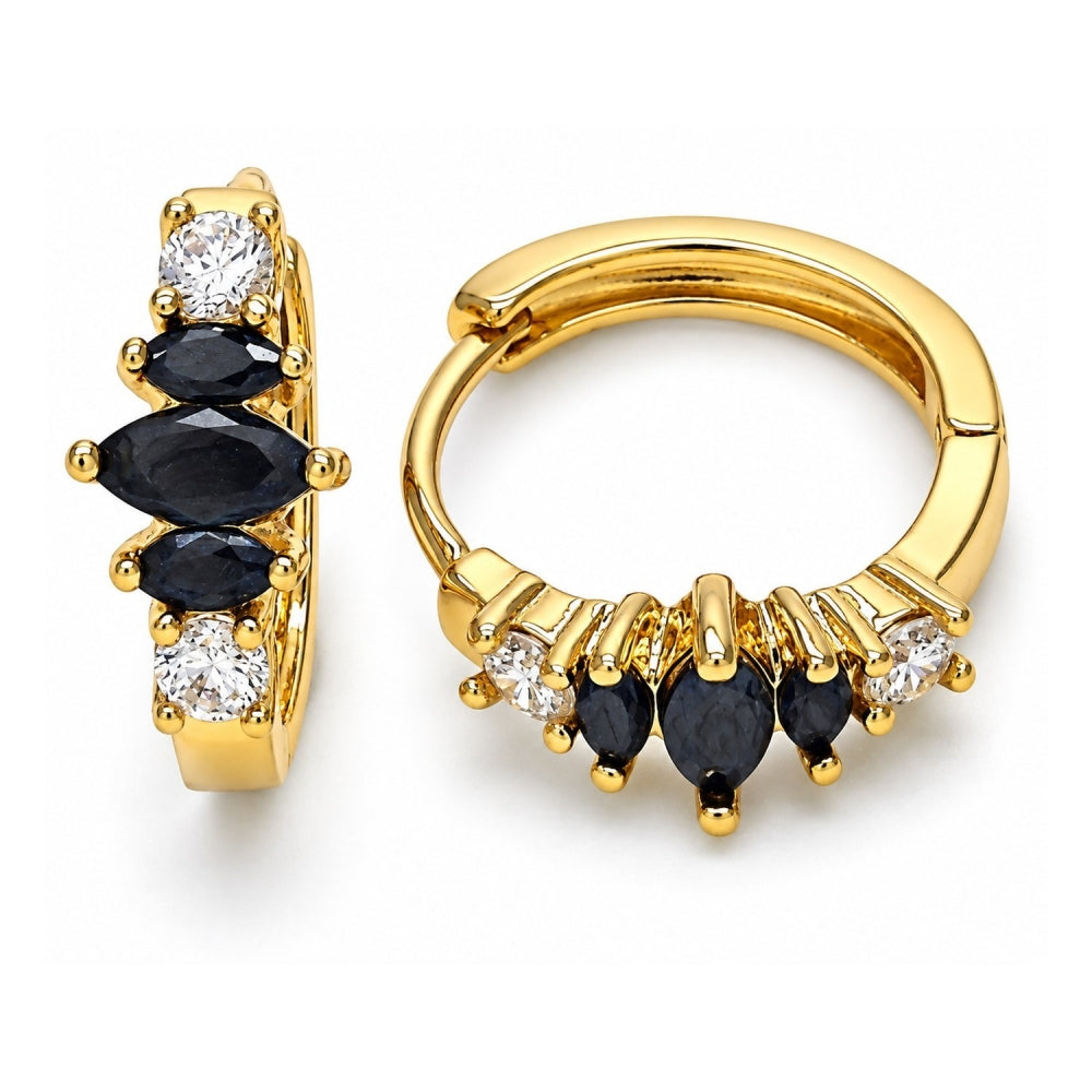 Oro Laminado Huggie Hoop, Gold Filled Style with Black and White Cubic Zirconia, Polished, Golden Finish