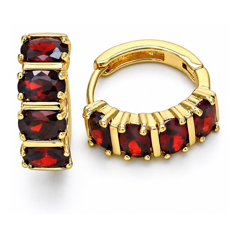 Oro Laminado Huggie Hoop, Gold Filled Style with Garnet Micro Pave, Polished, Golden Finish