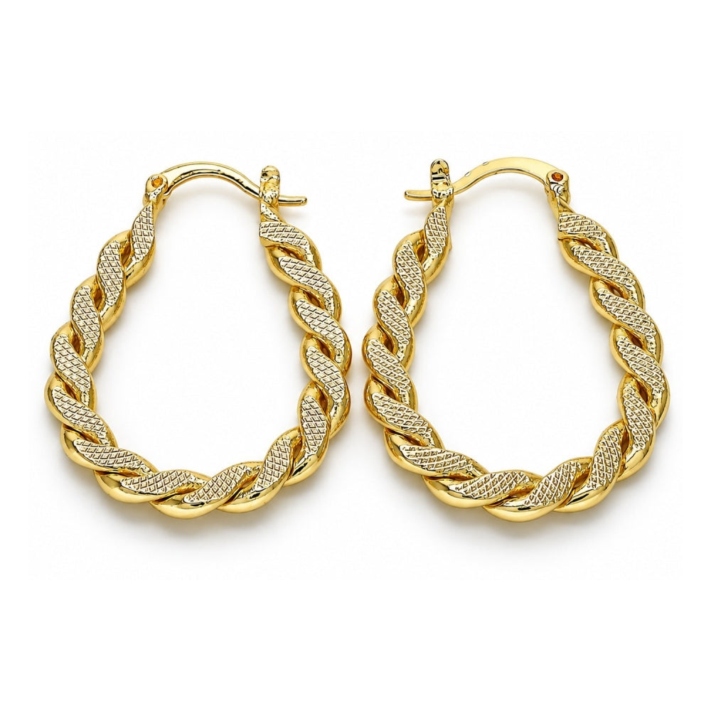 Oro Laminado Small Hoop, Gold Filled Style Twist Design, Polished, Golden Finish