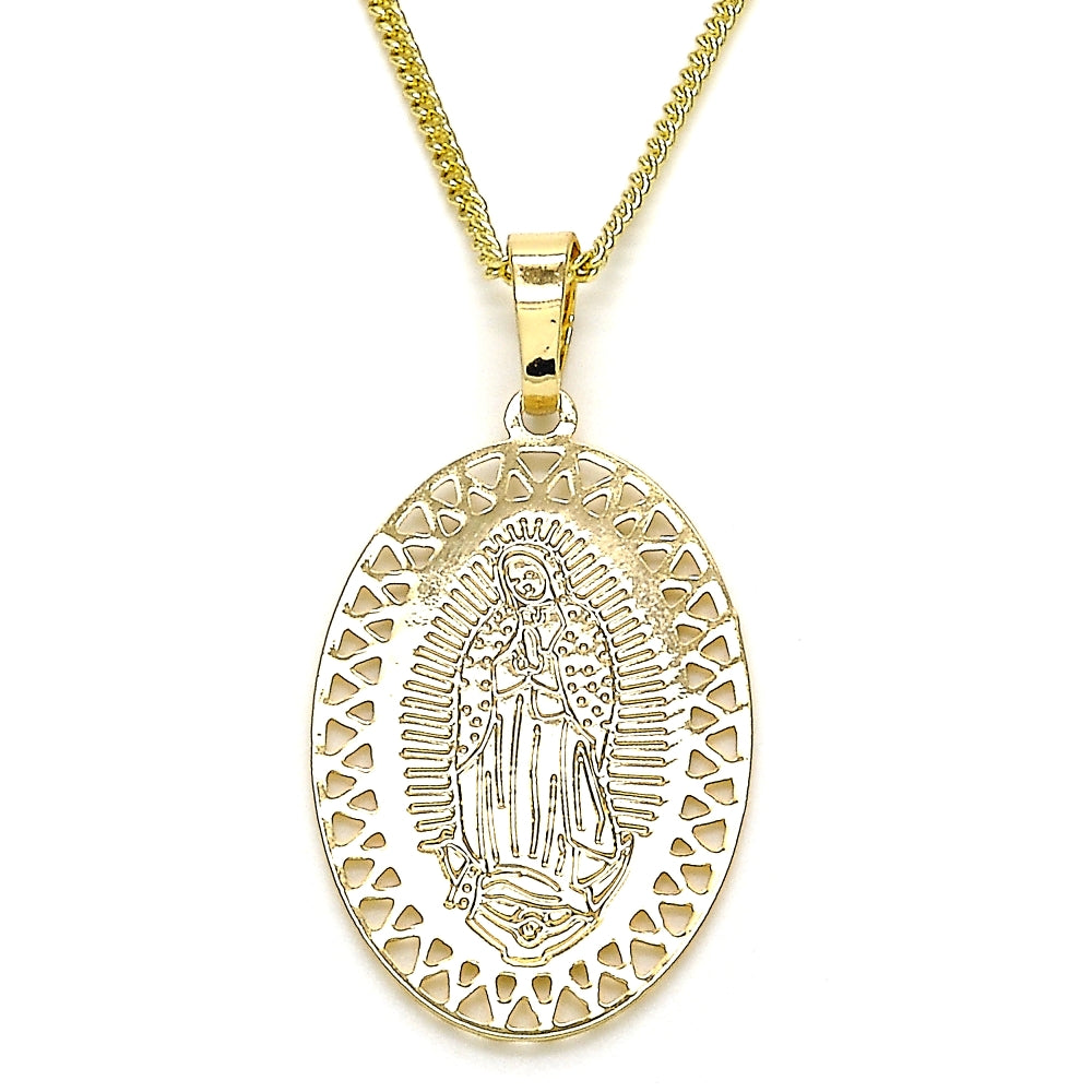 Oro Laminado Pendant Necklace, Gold Filled Style Guadalupe Design, Polished, Golden Finish