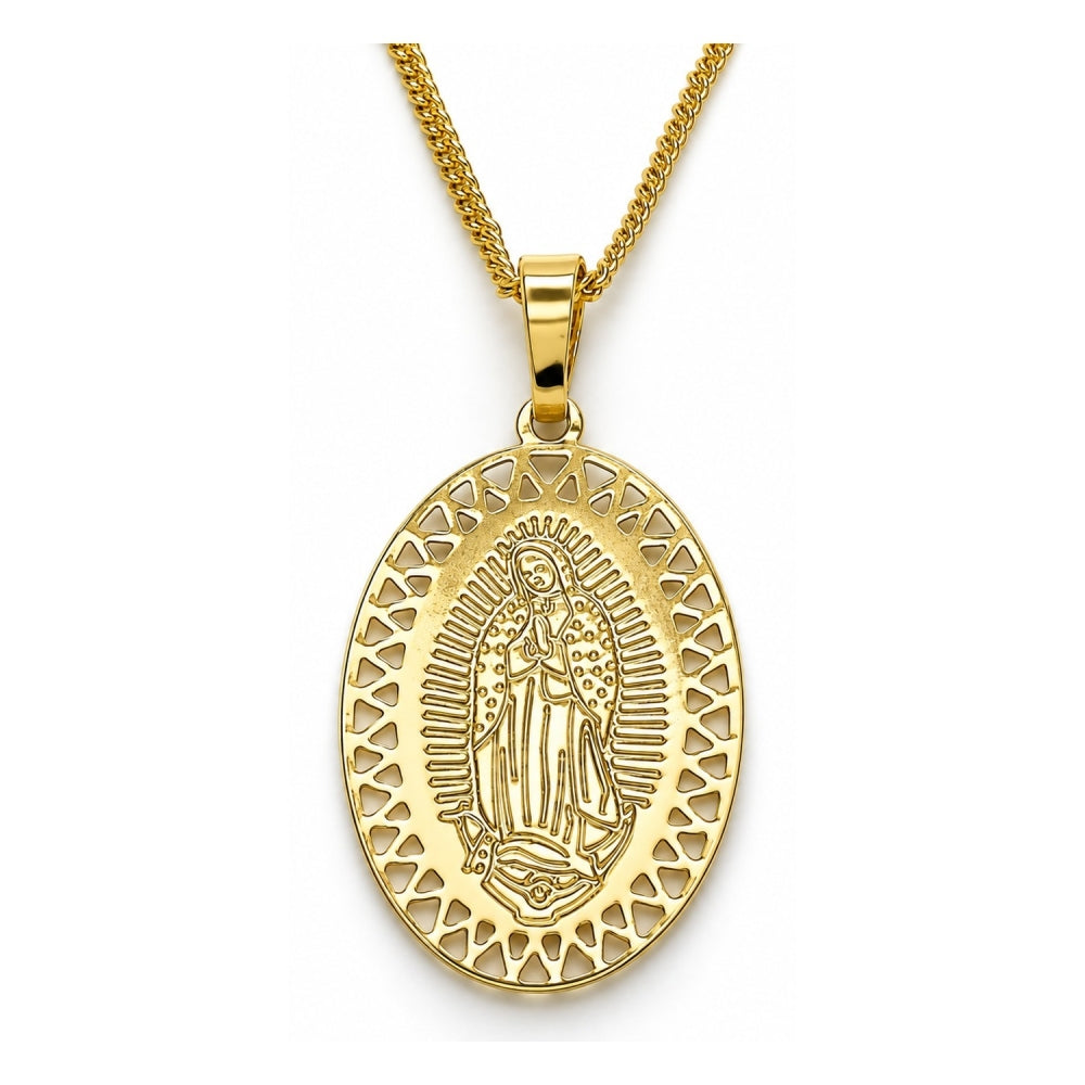 Oro Laminado Pendant Necklace, Gold Filled Style Guadalupe Design, Polished, Golden Finish