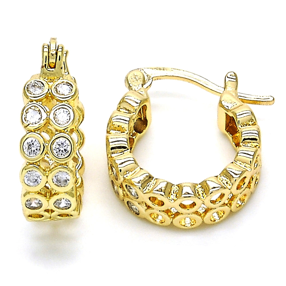 Oro Laminado Small Hoop, Gold Filled Style with White Cubic Zirconia, Polished, Golden Finish