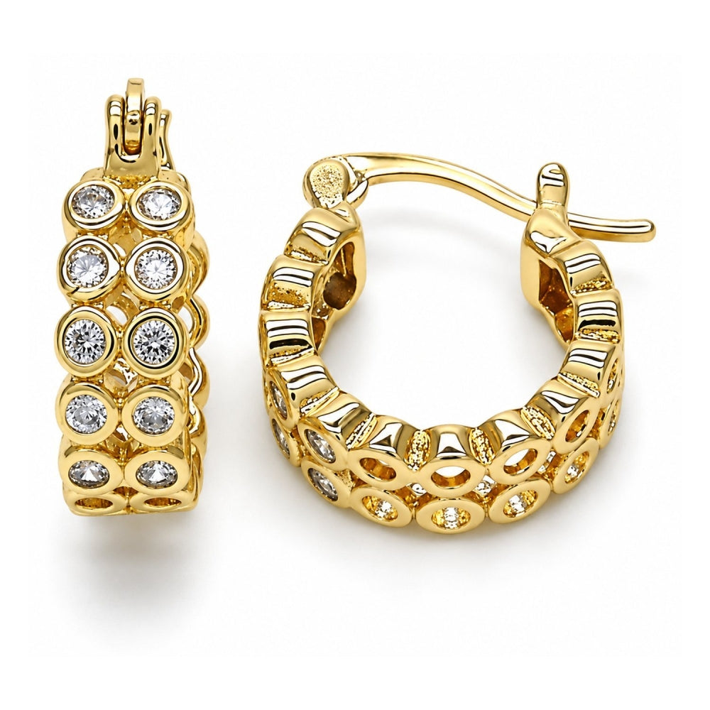 Oro Laminado Small Hoop, Gold Filled Style with White Cubic Zirconia, Polished, Golden Finish