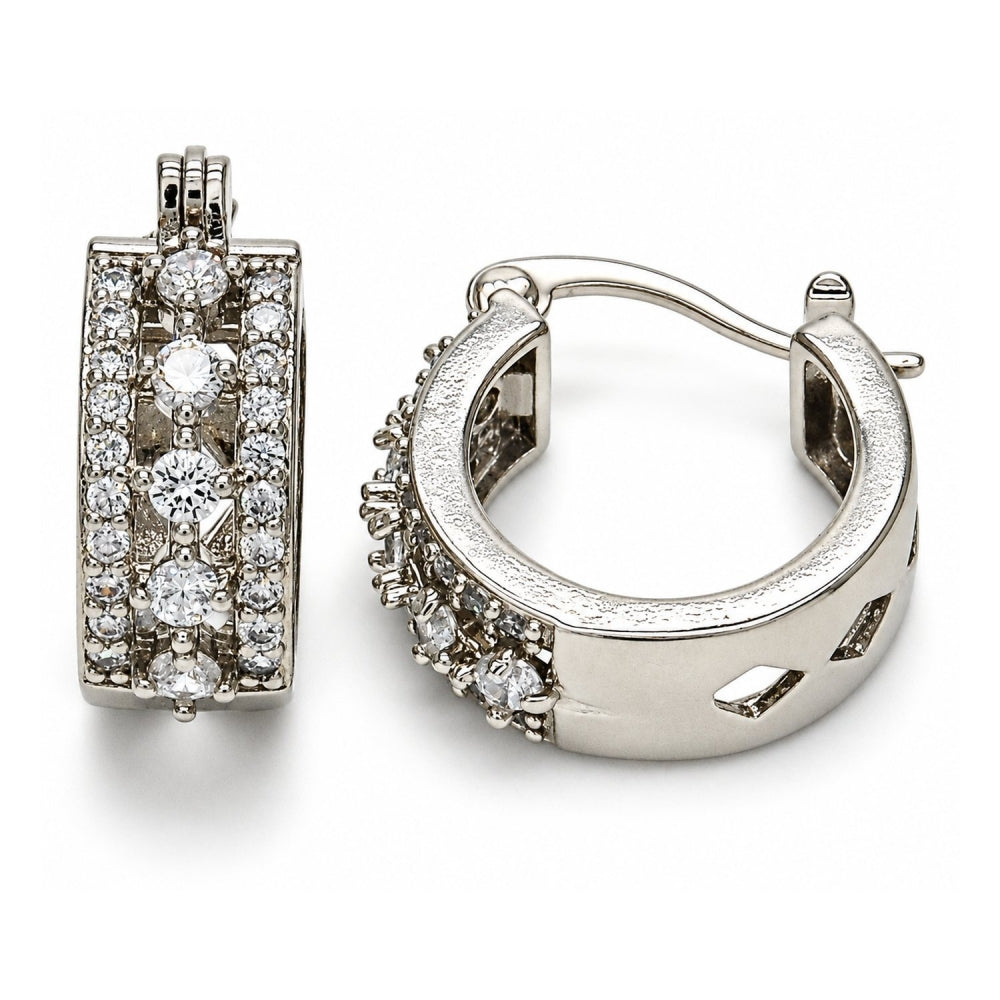 White Gold Filled Children Hoop, with White Cubic Zirconia, Polished, Rhodium Finish