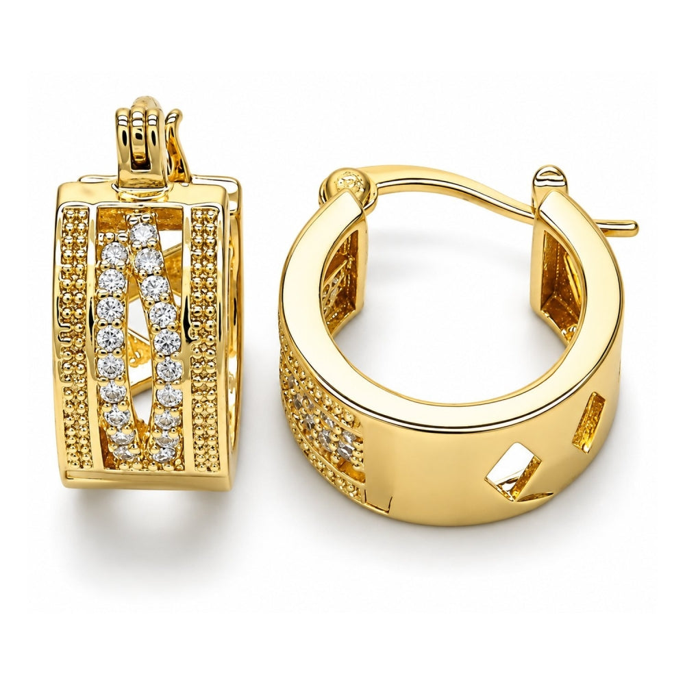 Oro Laminado Small Hoop, Gold Filled Style with White Micro Pave, Polished, Golden Finish