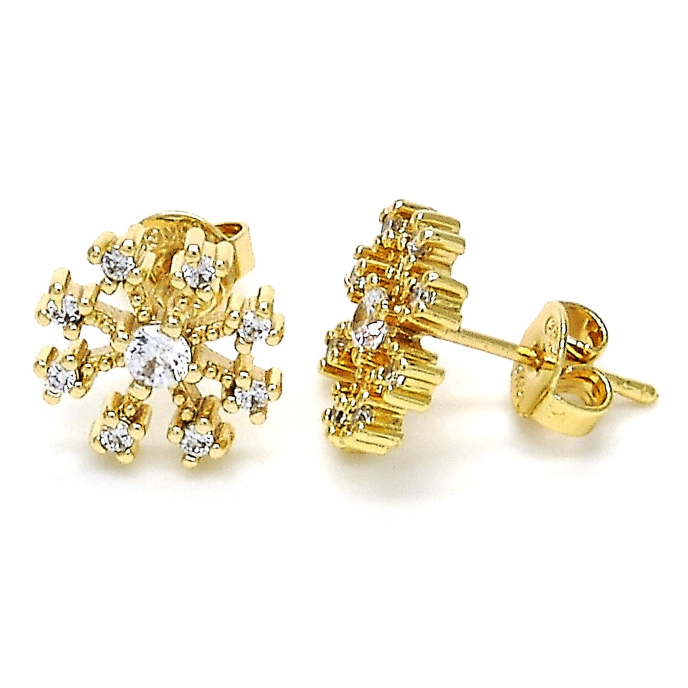 Oro Laminado Stud Earring, Gold Filled Style with White Cubic Zirconia, Polished, Golden Finish