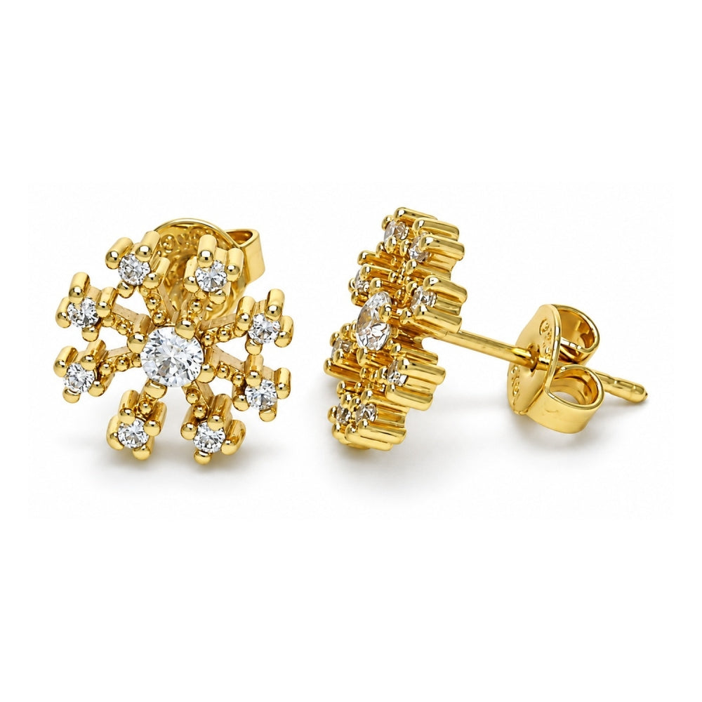 Oro Laminado Stud Earring, Gold Filled Style with White Cubic Zirconia, Polished, Golden Finish