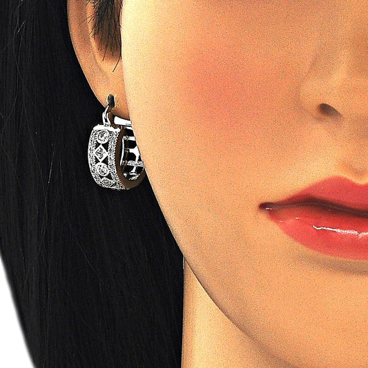 Rhodium Gold Filled Small Hoop, with White Cubic Zirconia, Polished, Rhodium Finish