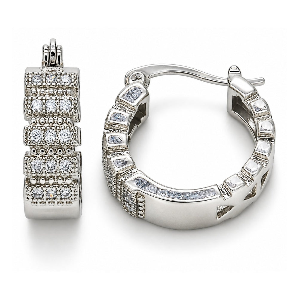 White Gold Filled Small Hoop, with White Micro Pave, Polished, Rhodium Finish