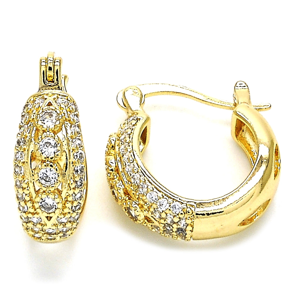 Oro Laminado Small Hoop, Gold Filled Style with White Cubic Zirconia, Polished, Golden Finish