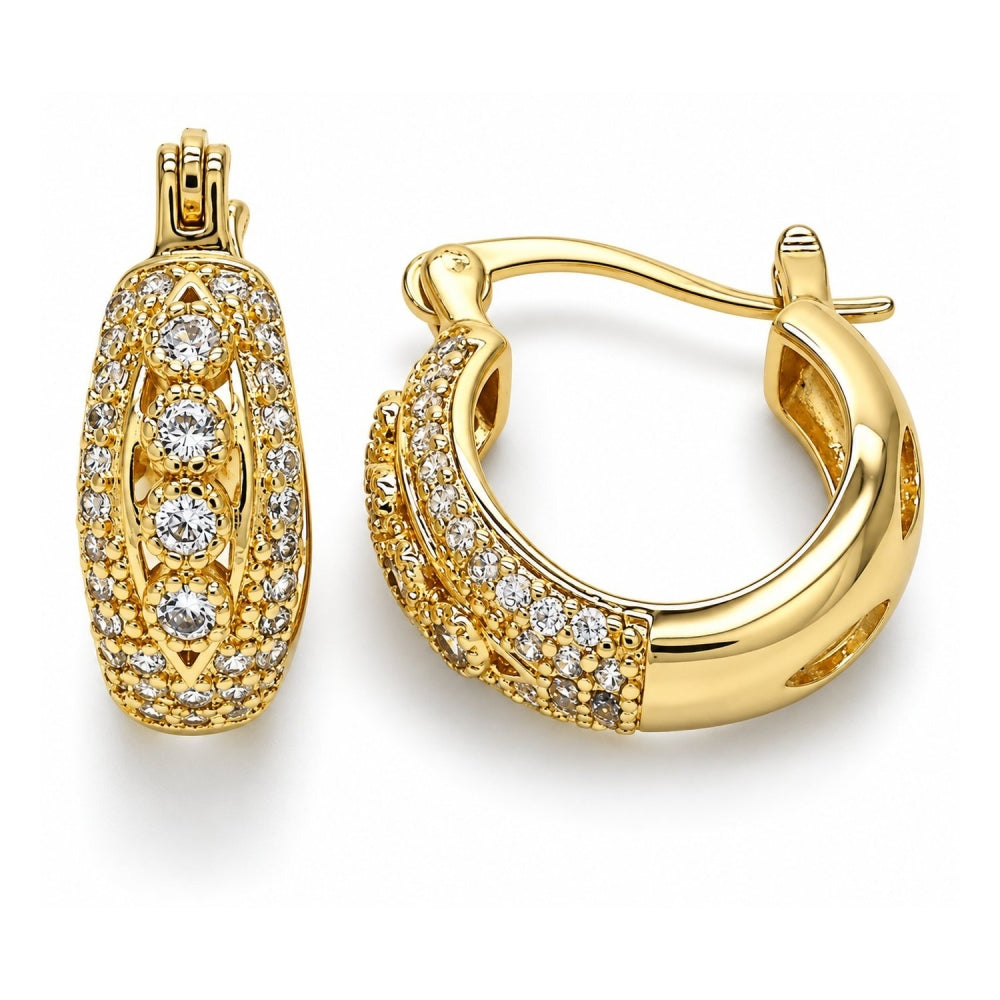 Oro Laminado Small Hoop, Gold Filled Style with White Cubic Zirconia, Polished, Golden Finish