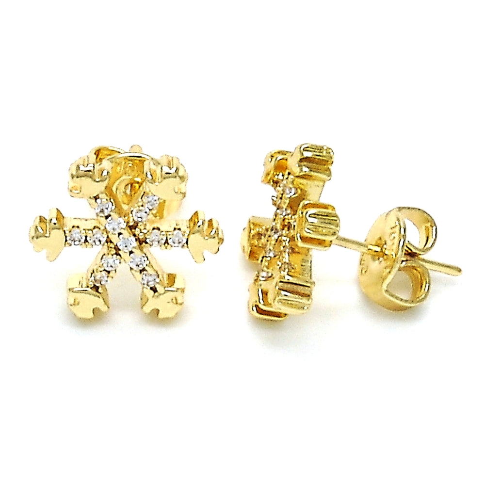 Oro Laminado Stud Earring, Gold Filled Style with White Cubic Zirconia, Polished, Golden Finish