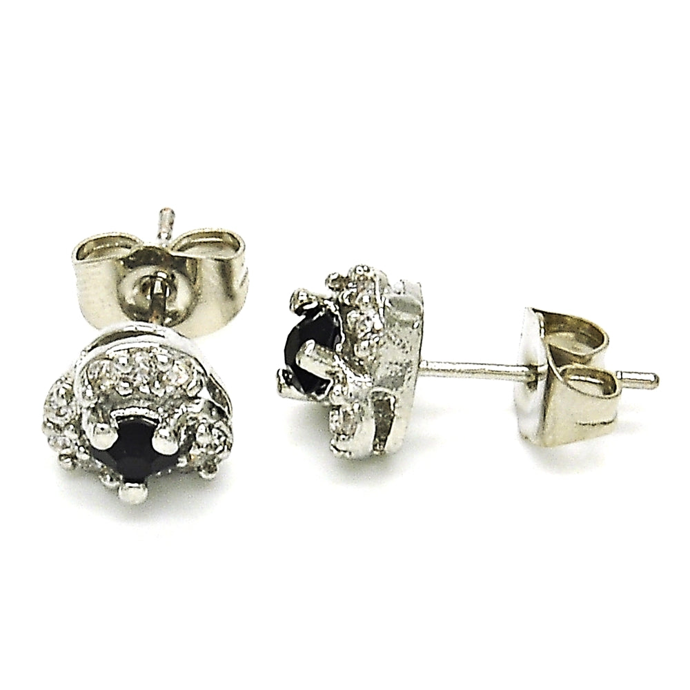 Rhodium Gold Filled Stud Earring, with Black and White Cubic Zirconia, Polished, Rhodium Finish