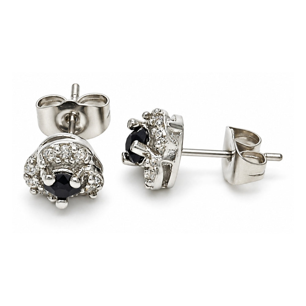 White Gold Filled Stud Earring, with Black and White Cubic Zirconia, Polished, Rhodium Finish