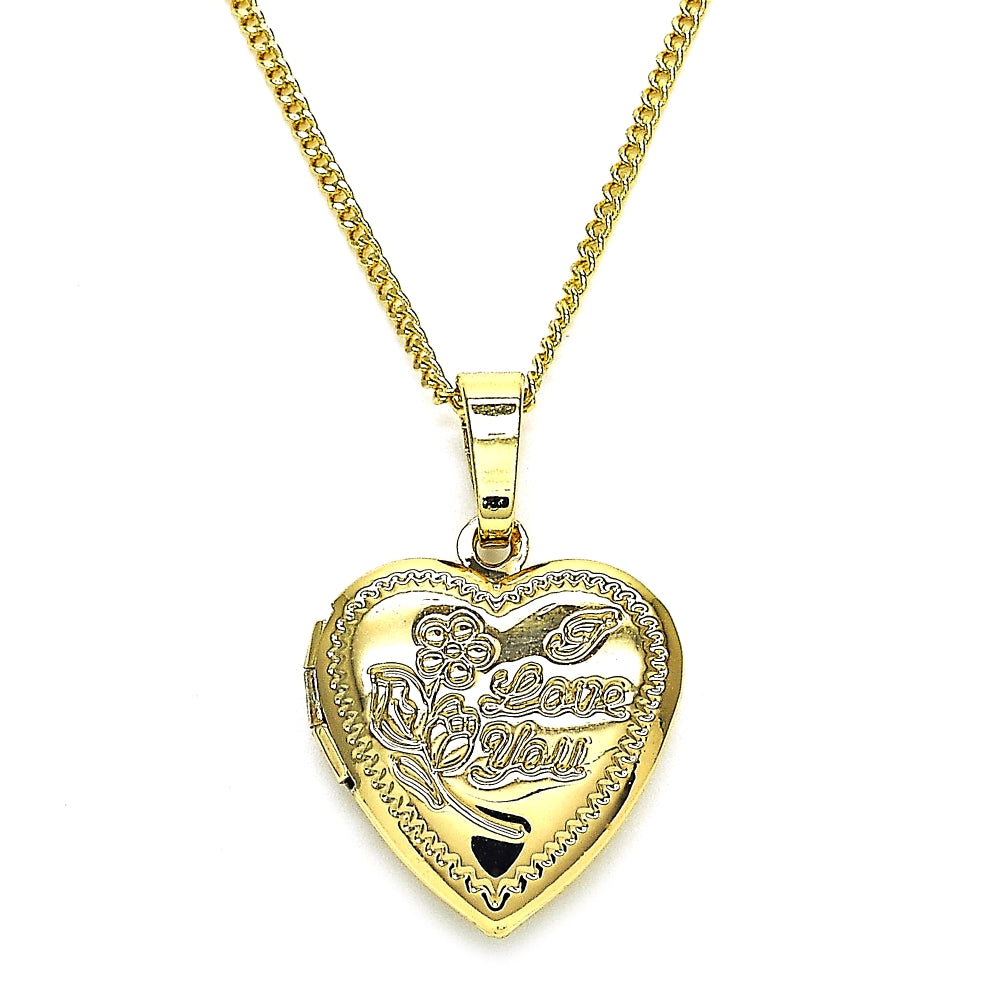 Oro Laminado Pendant Necklace, Gold Filled Style Heart and Flower Design, Polished, Golden Finish
