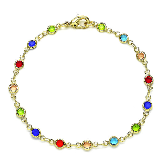 Oro Laminado Fancy Bracelet, Gold Filled Style with Multicolor Cubic Zirconia, Polished, Golden Finish